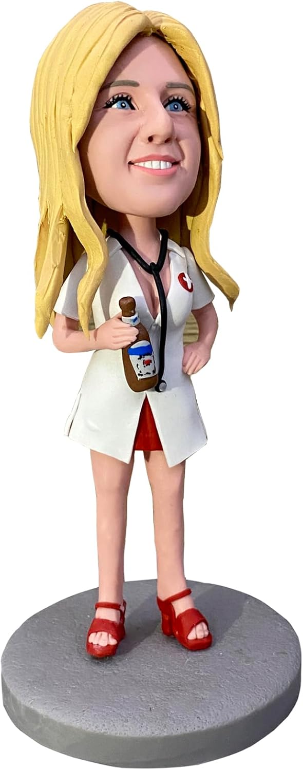Bobble-Heads Figurine Customized Doll, Woman in White Shirt Nurse, Custom Bobblehead Sexy