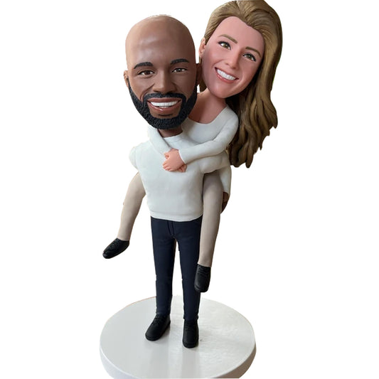 Custom Bobblehead for Couple Figurines Boy Carries Girl on His Back Personalized Gift, Custom Bobblehead Gold