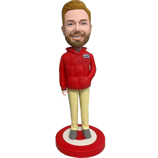 Custom Bobblehead The Man Wearing a Red Hoodie Doll, Custom Bobblehead Boss Day Gift