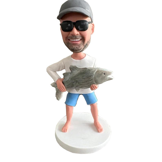 Bobble-Heads Figurine Customized Doll Fisherman, Custom Bobblehead Fishing