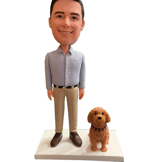 Custom Bobblehead Man and Dog Pet Doll Base on your photo, Custom Bobblehead Dog